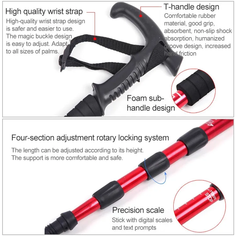 Aotu AT7555 108cm Outdoor Camping Aluminum Alloy T Handle Lock 4 Alpenstock(Red)
