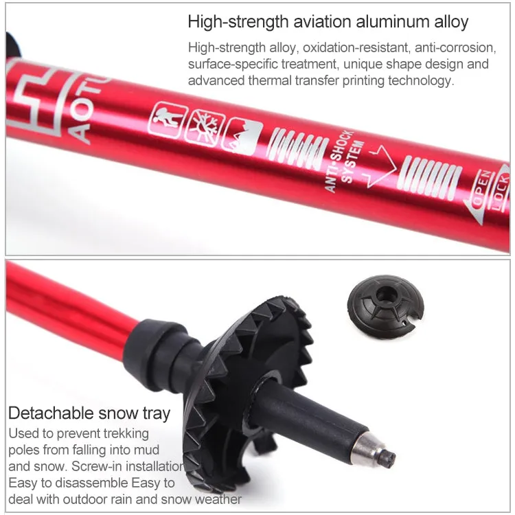 Aotu AT7555 108cm Outdoor Camping Aluminum Alloy T Handle Lock 4 Alpenstock(Red)