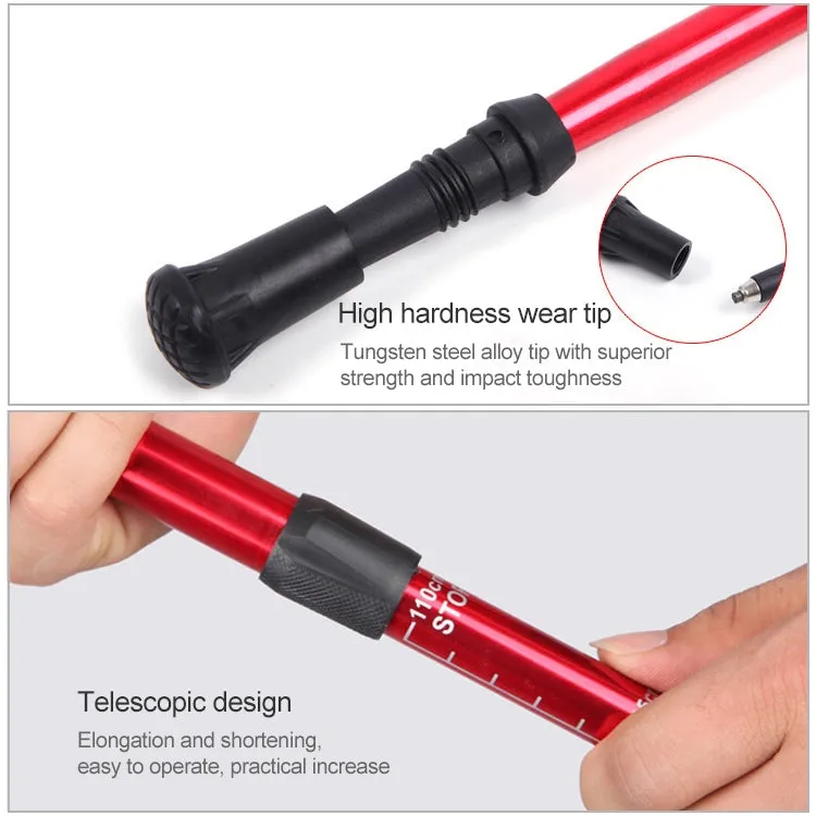 Aotu AT7555 108cm Outdoor Camping Aluminum Alloy T Handle Lock 4 Alpenstock(Red)