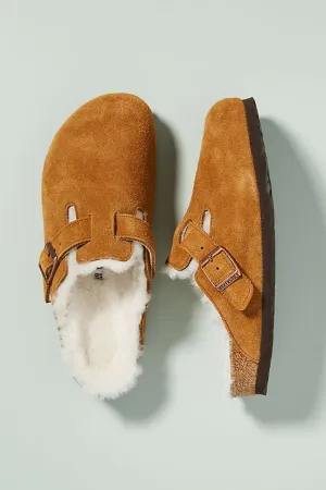 Birkenstock Boston suede sheepskin clogs, brown