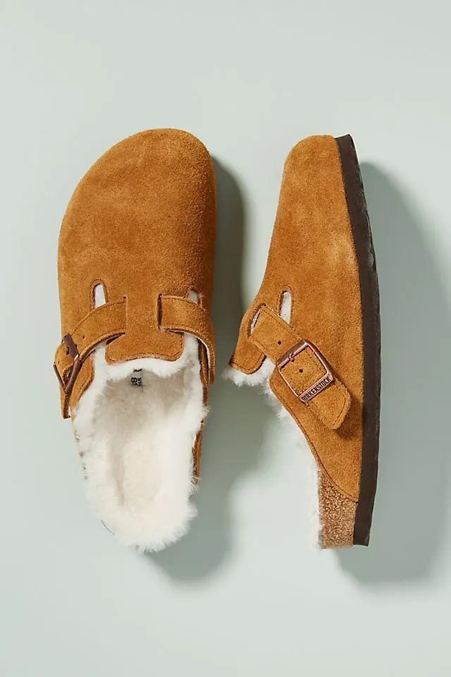 Birkenstock Boston suede sheepskin clogs, brown