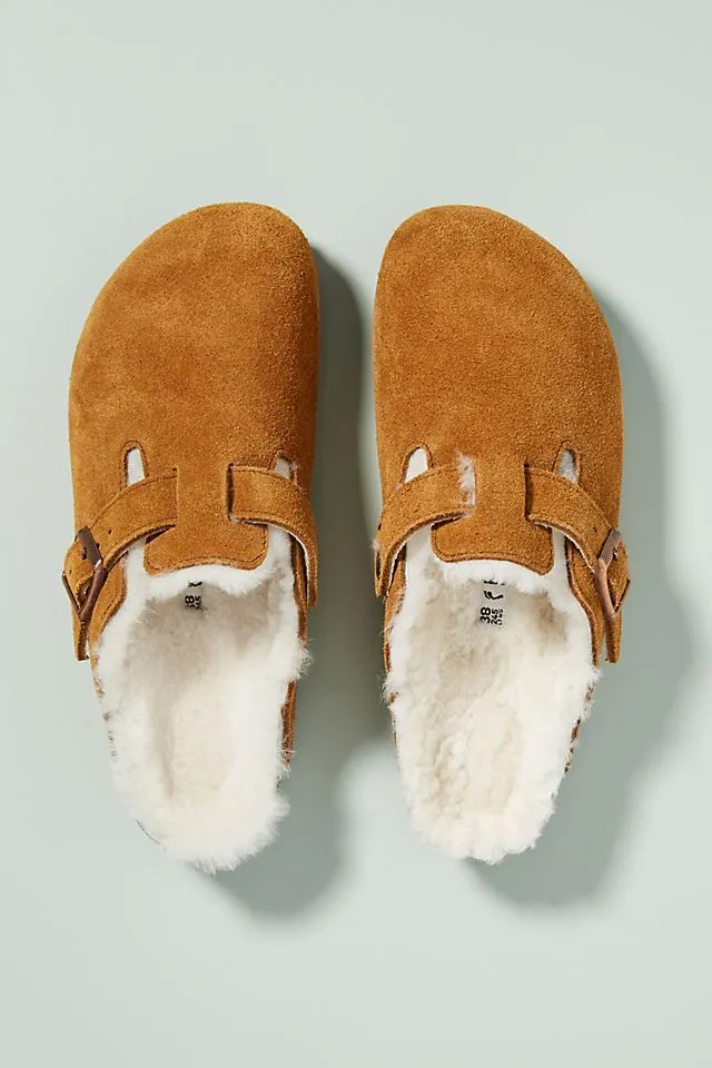 Birkenstock Boston suede sheepskin clogs, brown