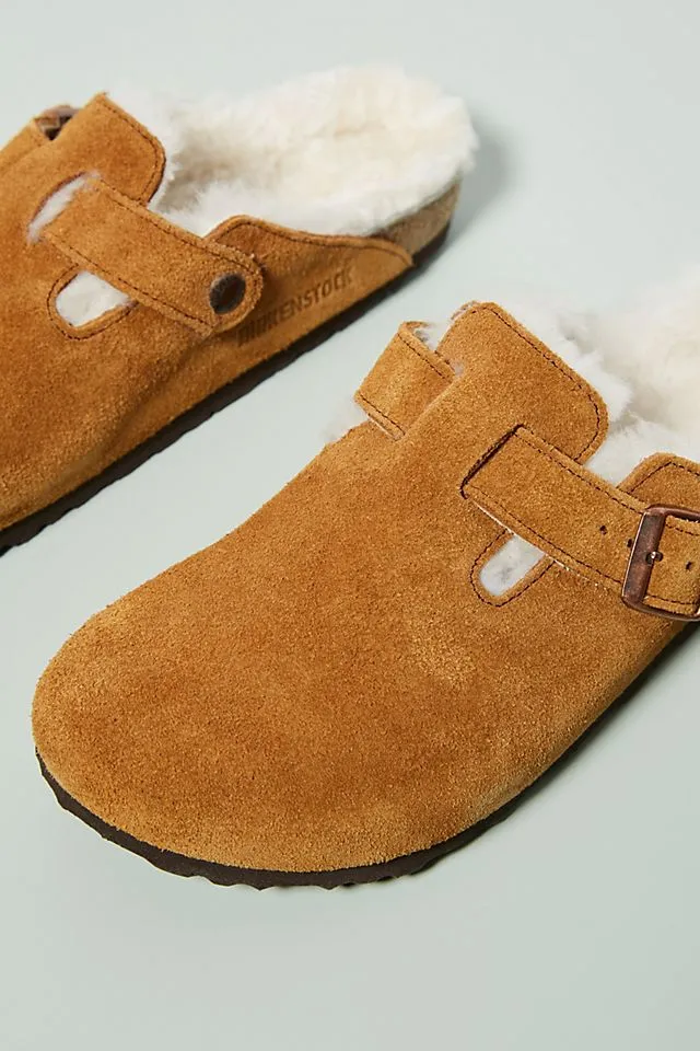 Birkenstock Boston suede sheepskin clogs, brown