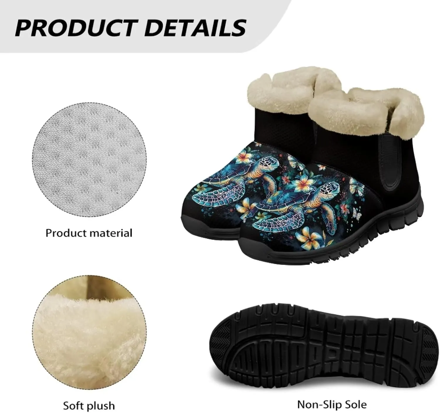 Butterfly Floral Winter Snow Boots for Women Anti-Slip Fuzzy Boot Ankle Booties Wide Width Shoes