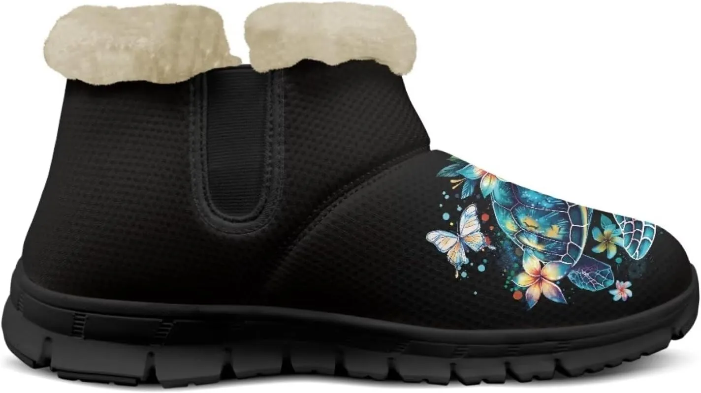 Butterfly Floral Winter Snow Boots for Women Anti-Slip Fuzzy Boot Ankle Booties Wide Width Shoes