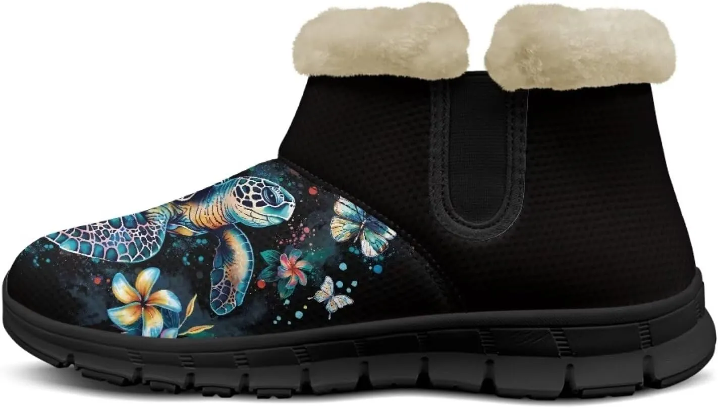 Butterfly Floral Winter Snow Boots for Women Anti-Slip Fuzzy Boot Ankle Booties Wide Width Shoes