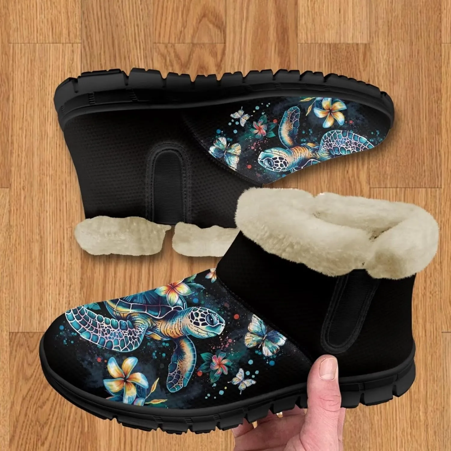Butterfly Floral Winter Snow Boots for Women Anti-Slip Fuzzy Boot Ankle Booties Wide Width Shoes