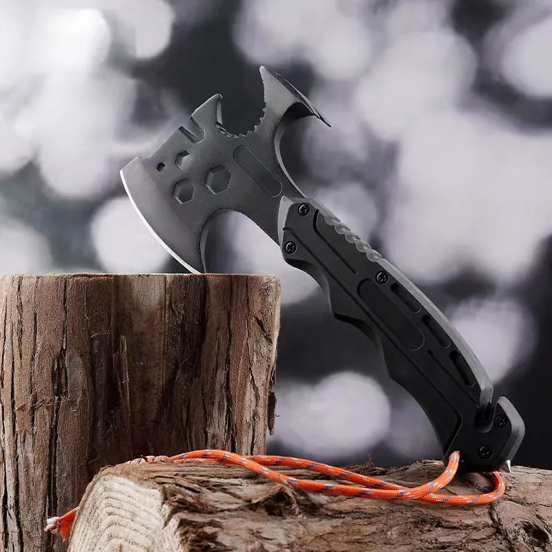 Carbon Steel Professional Outdoor Camping Hiking Portable Survival Hatchet Multifunction Tactical Hunting Axe With Rope