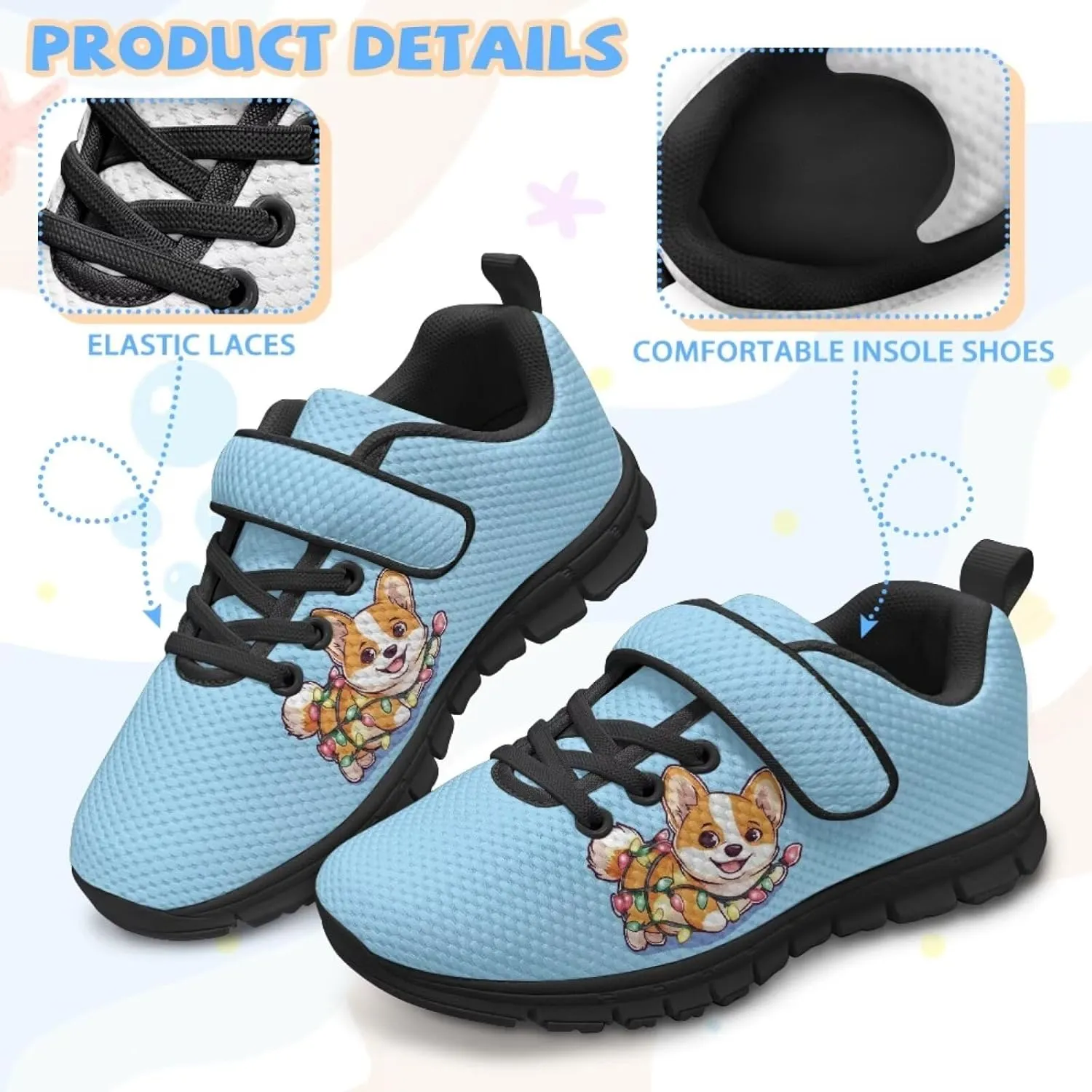 Girls Boys Dog Running Sneakers Lightweight Hiking Tennis Fitness Training Shoes for Little Kid