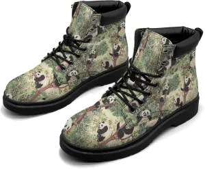 Pitovozu Cool Panda Beautiful Boots Womens Snow Boots Ankle Anti-Slip Combat Boots Lace Up Winter Waterproof Leather Boots Shoes Gifts for Women
