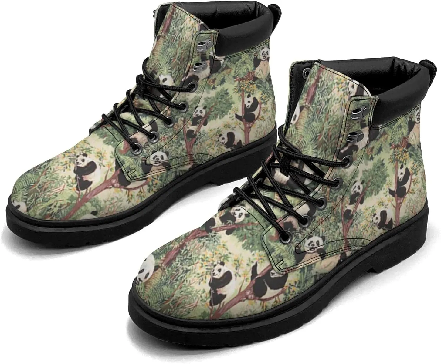 Pitovozu Cool Panda Beautiful Boots Womens Snow Boots Ankle Anti-Slip Combat Boots Lace Up Winter Waterproof Leather Boots Shoes Gifts for Women