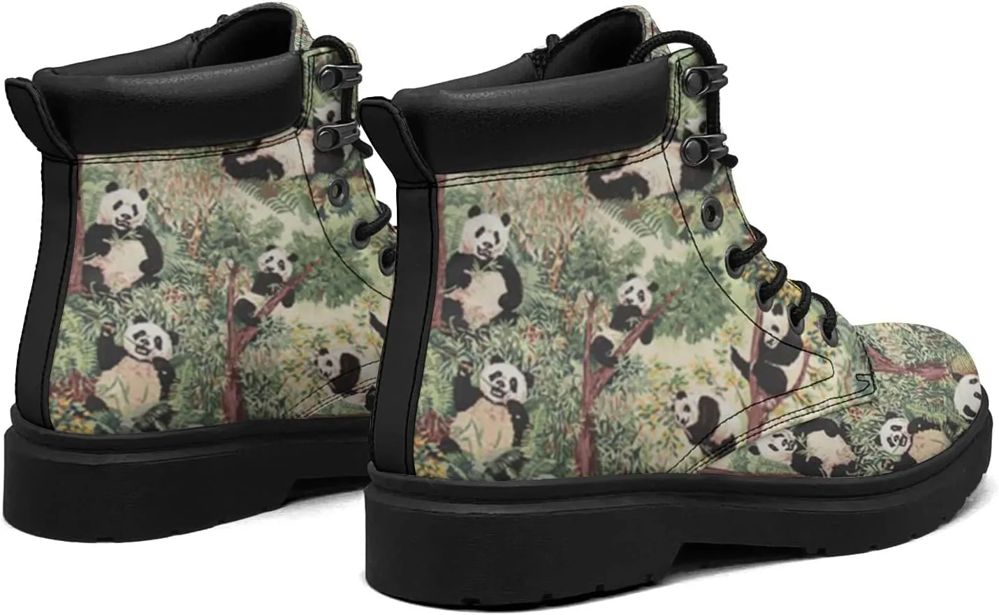 Pitovozu Cool Panda Beautiful Boots Womens Snow Boots Ankle Anti-Slip Combat Boots Lace Up Winter Waterproof Leather Boots Shoes Gifts for Women