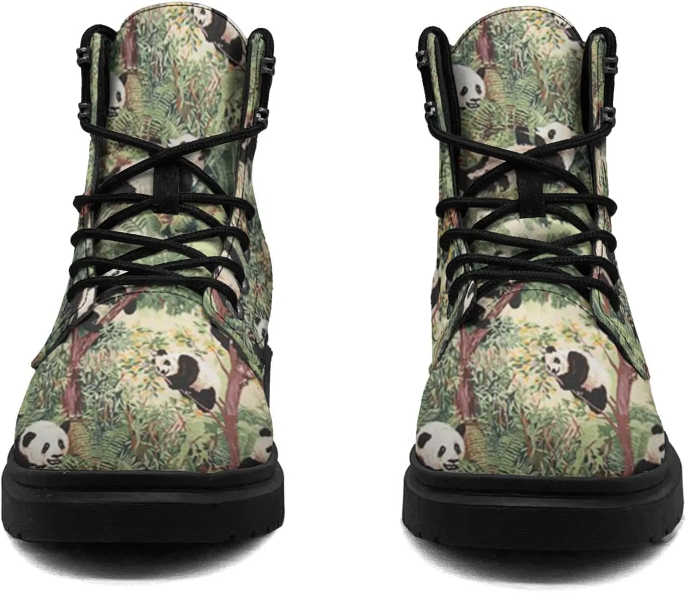 Pitovozu Cool Panda Beautiful Boots Womens Snow Boots Ankle Anti-Slip Combat Boots Lace Up Winter Waterproof Leather Boots Shoes Gifts for Women