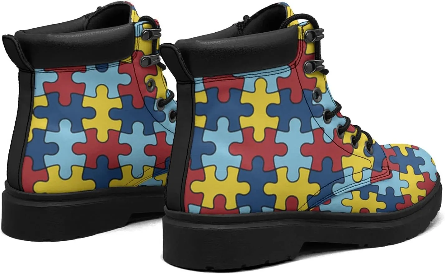Pitovozu Sunflower World Autism Awareness Boots Womens Snow Boots Ankle Anti-Slip Combat Boots Lace Up Winter Waterproof Leather Boots Shoes Gifts for Women