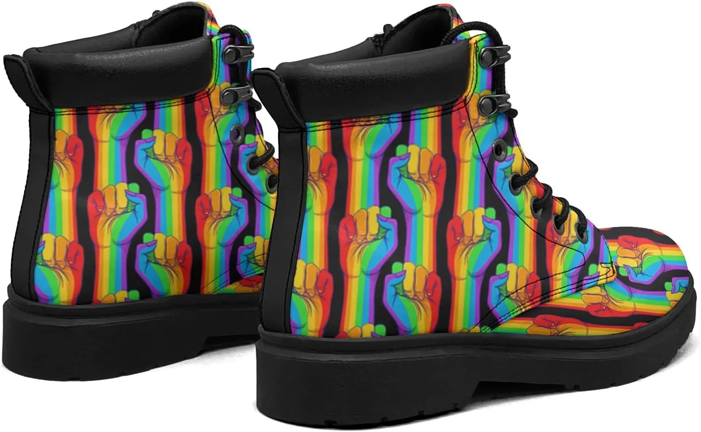 Rainbow Flag Gay Pride Boots Womens Snow Boots Ankle Anti-Slip Combat Boots Lace Up Winter Waterproof Leather Boots Shoes Gifts for Women