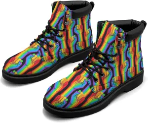 Rainbow Flag Gay Pride Boots Womens Snow Boots Ankle Anti-Slip Combat Boots Lace Up Winter Waterproof Leather Boots Shoes Gifts for Women