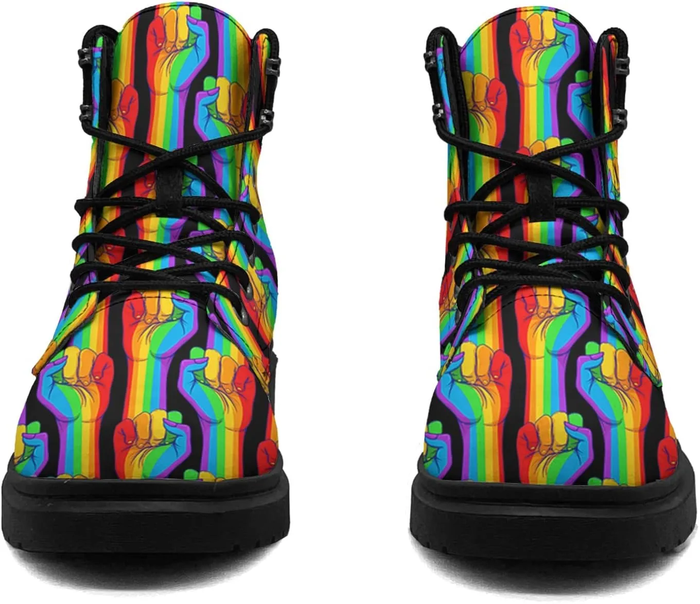 Rainbow Flag Gay Pride Boots Womens Snow Boots Ankle Anti-Slip Combat Boots Lace Up Winter Waterproof Leather Boots Shoes Gifts for Women